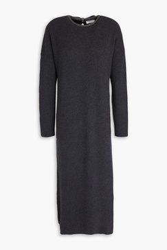 Bead-embellished ribbed cashmere midi dress