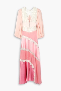 Kinsler paneled satin, chiffon and lace maxi dress