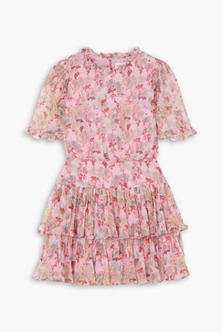 Ava tiered floral-print silk-crepon mini dress