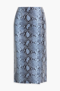 Minerva snake-effect leather midi skirt