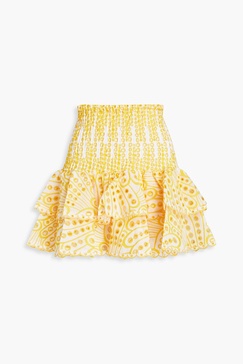 Noa ruffled shirred broderie anglaise cotton-blend mini skirt