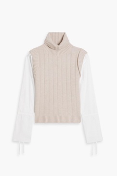 Paola poplin and ribbed wool turtleneck sweater