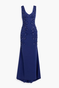 Crystal-embellished laser-cut scuba gown