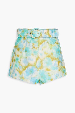 Belted floral-print linen and silk-blend shorts