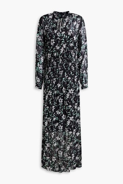 Calista shirred metallic floral-print chiffon maxi dress