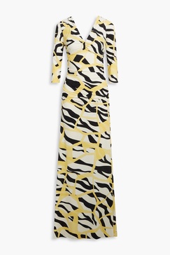 Ruched printed jersey maxi dress