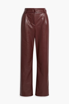 Belted faux leather straight-leg pants