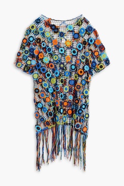 Romana fringed crocheted cotton kaftan