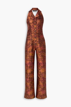 Silk and wool-blend jacquard halterneck jumpsuit