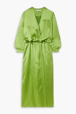 Verdant Falls wrap-effect silk-satin maxi shirt dress