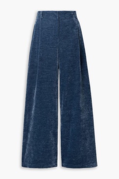 Pleated chenille wide-leg pants