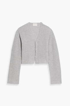 Cropped ribbed wool and cashmere-blend cardigan