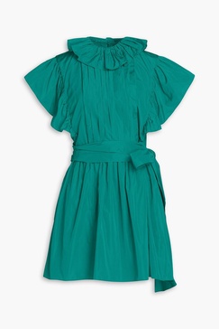 Ruffled pintucked taffeta mini dress