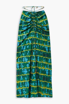 Safia embellished ruched tie-dyed crepe de chine maxi skirt