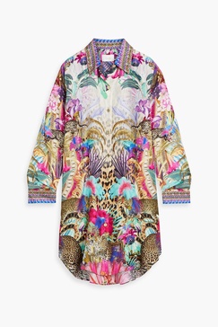 Crystal-embellished printed silk crepe de chine shirt