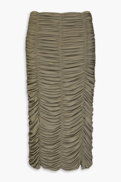 Ruched jersey midi skirt