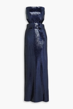 Ava strapless cutout sequined satin gown