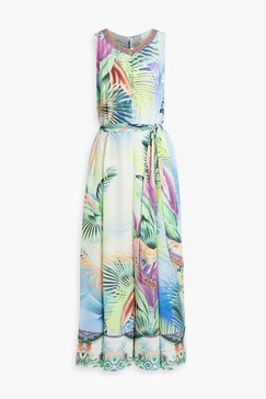 Embellished belted silk wide-leg jumpsuit