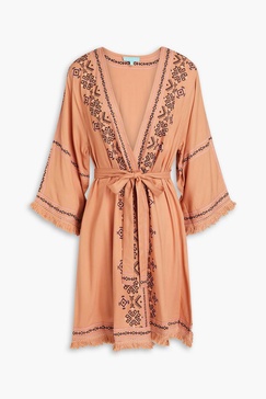 Kara fringed embroidered voile kaftan