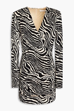 Mariana wrap-effect ruched zebra-print jersey mini dress