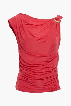 Buckle-embellished draped stretch-jersey top