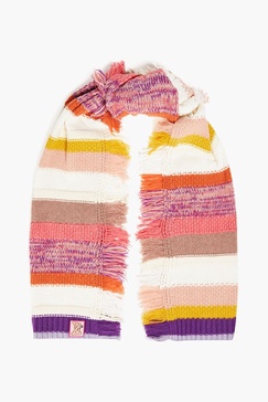 Striped merino wool, cotton and cashmere-blend scarf