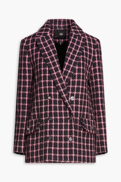 Double-breasted checked tweed blazer