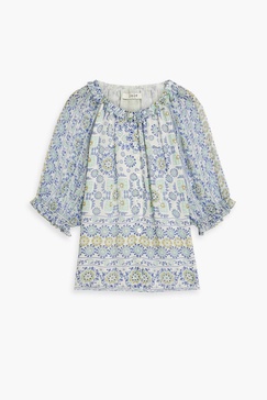 Moneta gathered printed silk-georgette blouse