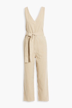 Cropped striped denim jumpsuit