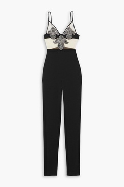 Crystal-embellished crepe jumpsuit