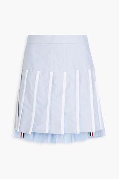 Pleated cotton Oxford and taffeta mini skirt