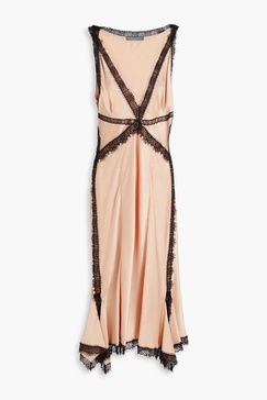 Lace-trimmed satin-crepe midi dress