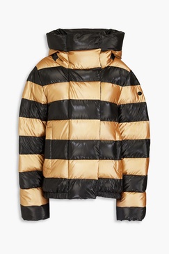 Dazzle quilted striped shell hooded down ski jacket