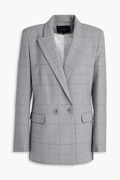 Double-breasted checked wool-blend blazer