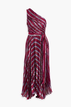 Edith one-shoulder pleated metallic silk-blend midi dress