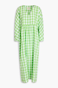 Aviva checked hemp midi dress