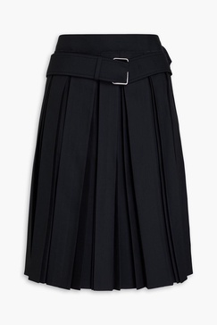 Belted pleated sateen skirt