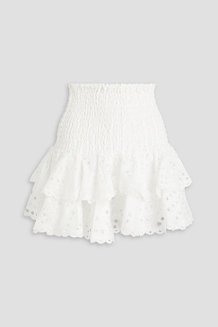 Noa ruffled shirred broderie anglaise cotton-blend mini skirt