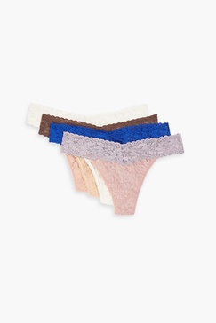 Signature set of five stretch-lace low-rise thongs