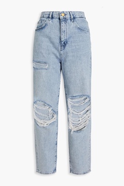 St. Tropez cropped distressed high-rise straight-leg jeans