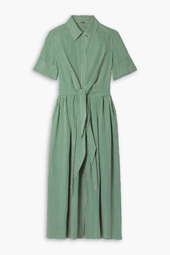 Attacher tie-front striped poplin midi shirt dress