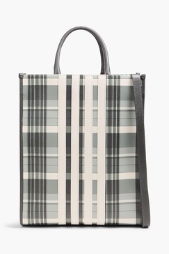 Checked pebbled-leather tote