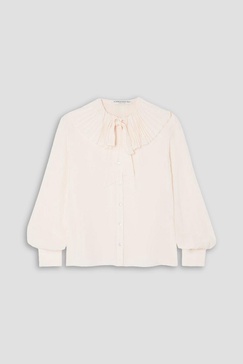 Pussy-bow pleated silk-georgette blouse