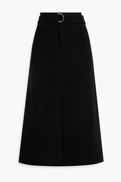 Belted cashmere-felt midi skirt