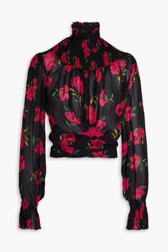 Kaija shirred printed crepe wrap blouse