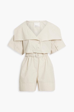 Belted cotton-blend poplin playsuit