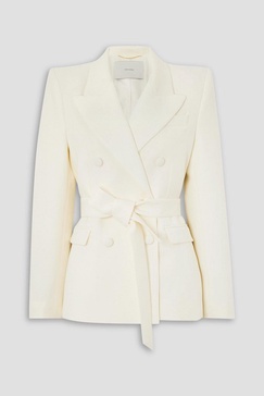 Double-breasted belted wool and silk-blend blazer