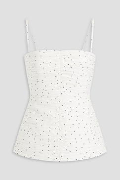 Vivian ruched polka-dot cotton-blend twill top