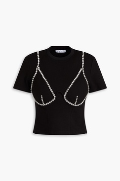 Crystal-embellished jersey top