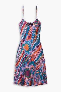 Embellished printed woven slip dress